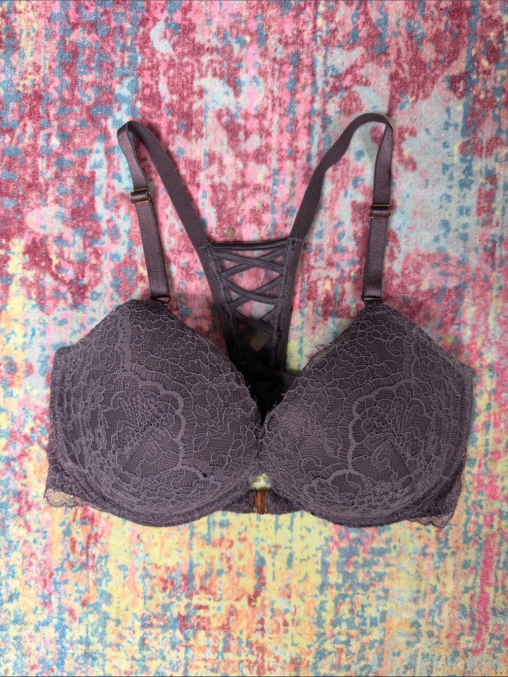Victoria's Secret Plum Lace Push-Up Bra with Strappy Back Detail